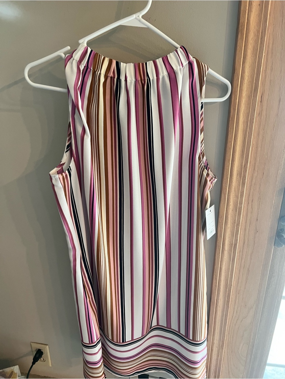 Apt. 9 Sleeveless Striped Shift Dress in White, Pink, Brown, Black